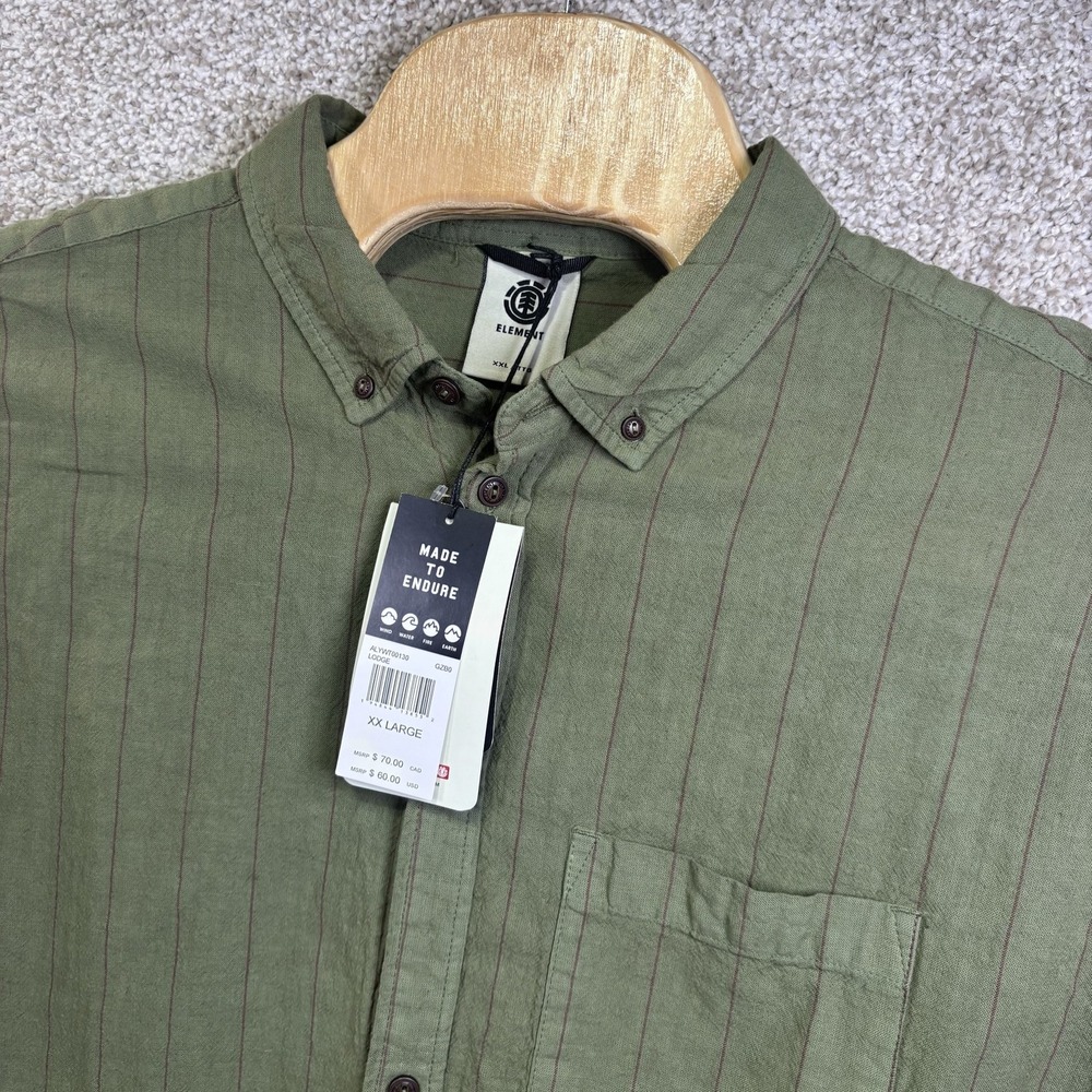 Element Mens 2XL Green Stripe Long Sleeve Button Up Linen Lodge Shirt ALYWT00130